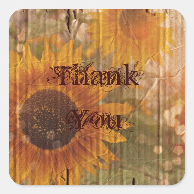 rustic cardboard country sunflower wedding square sticker (Front)