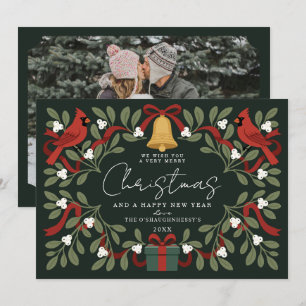 Rustic Cardinals Mistletoe Christmas Photo Card