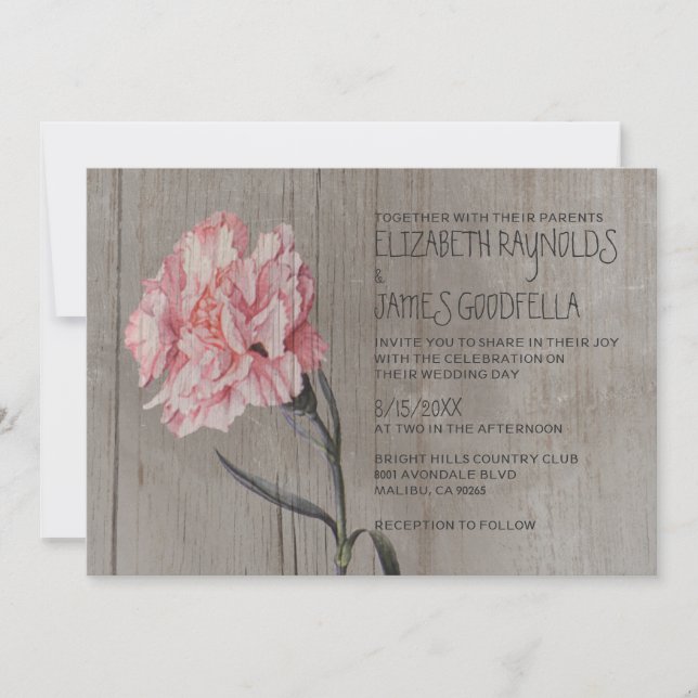 Rustic Carnations Wedding Invitations (Front)