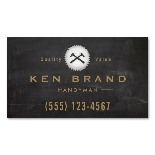 Rustic Carpenter Hammer Saw Construction Logo Busi Magnetic Business Card (Front)
