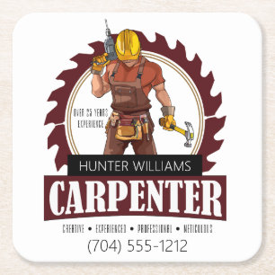 Rustic Carpenter Tools Woodworking Square Paper Coaster