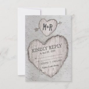 Rustic Carved Heart Birch Tree Wedding RSVP Card