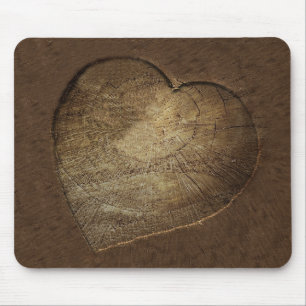 Rustic Carved Heart Oak Tree Slice Mouse Pad