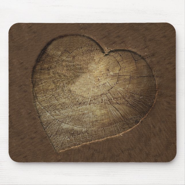 Rustic Carved Heart Oak Tree Slice Mouse Pad (Front)