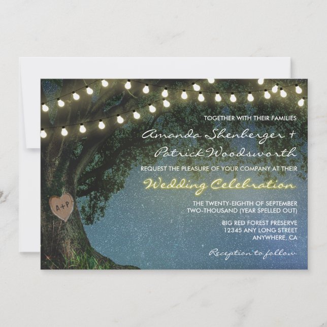 Rustic Carved Heart Oak Tree Wedding Invitations (Front)
