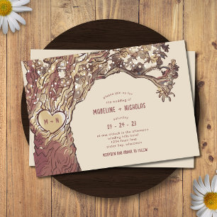 Rustic Carved Heart Tree Wedding Invitation