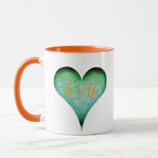 Rustic Carved Wood Look Couples Names Mug