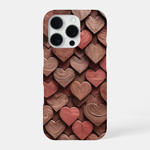 Rustic Carved Wooden Hearts Pattern Phone Case