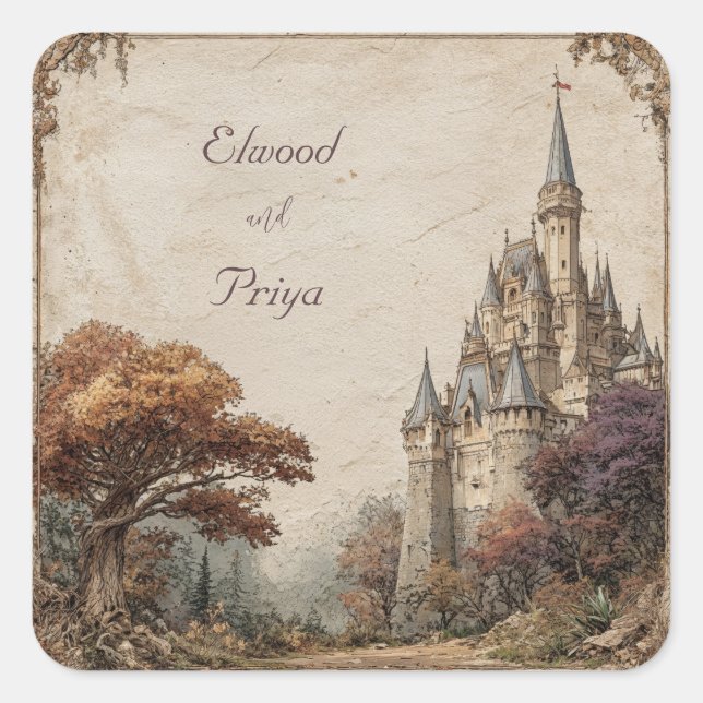 Rustic Castle Forest Wedding  Square Sticker (Front)