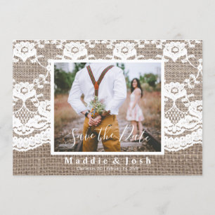 Rustic Casual Burlap and Lace Save the Date Invitation