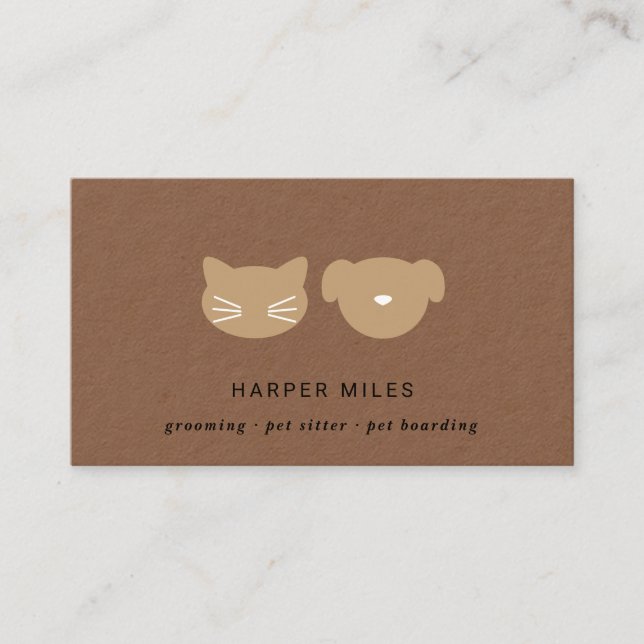 Rustic cat and dog symbol kraft business card (Front)
