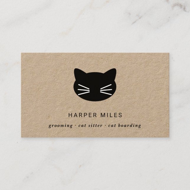 Rustic cat logo cat sitter business card (Front)