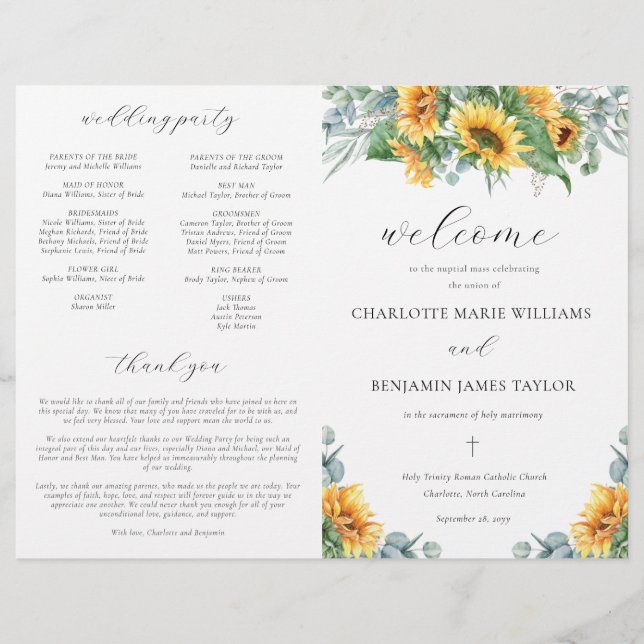 Rustic Catholic Wedding Mass Ceremony Program (Front)