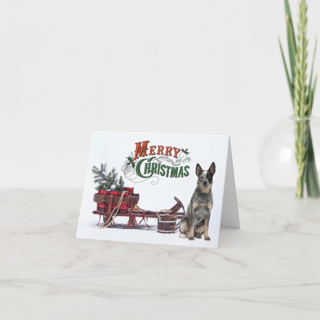 Rustic Cattle Dog Christmas Holiday Card (Front)