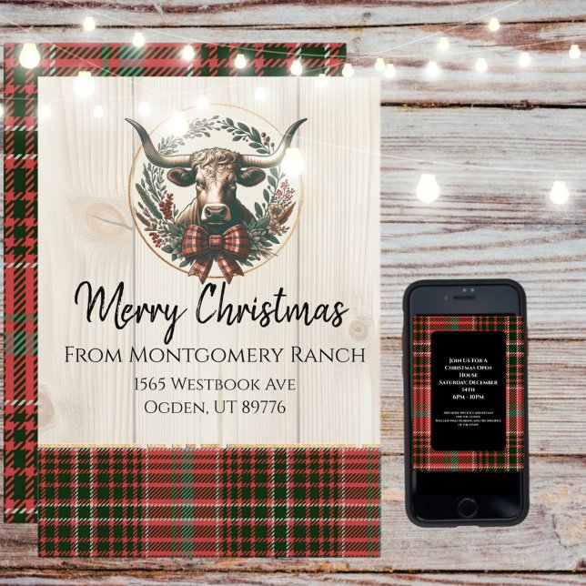Rustic Cattle Ranch Christmas Invitation (Enjoy this Festive Christmas design! Personalize with your favorite holiday event or greeting. )