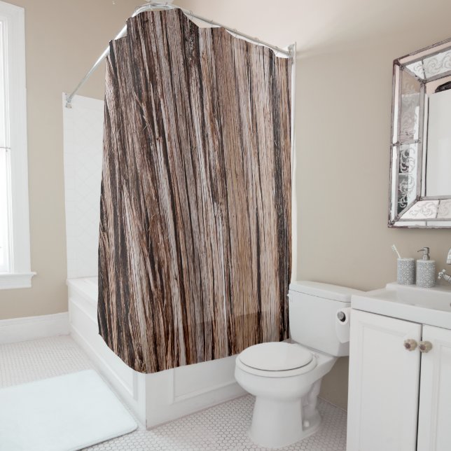 Rustic cedar bark nature tree outdoors pattern shower curtain (In Situ)