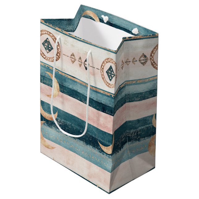 Rustic Celestial Stripe Moon Sun Earthy (10) Medium Gift Bag (Front Angled)