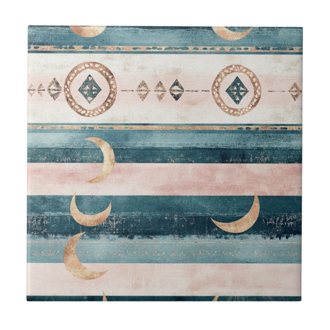 Rustic Celestial Stripe Moon Sun Earthy (10) Tile (Front)