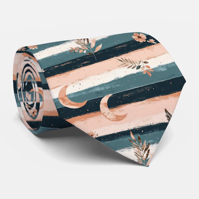 Rustic Celestial Stripe Moon Sun Earthy (2) Tie (Rolled)