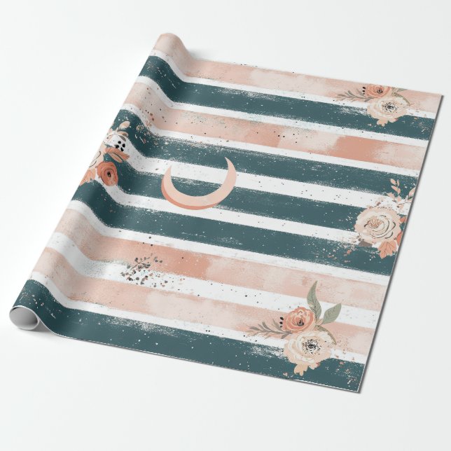 Rustic Celestial Stripe Moon Sun Earthy (3) Wrapping Paper (Unrolled)