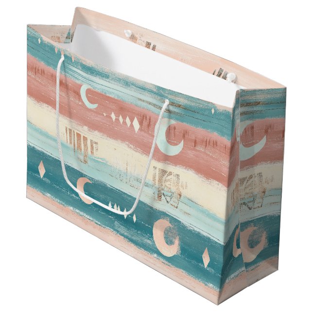 Rustic Celestial Stripe Moon Sun Earthy (4) Large Gift Bag (Front Angled)