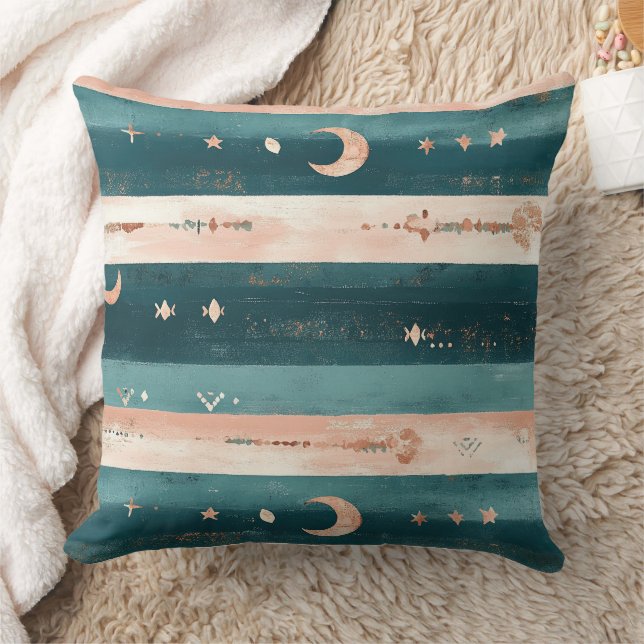 Rustic Celestial Stripe Moon Sun Earthy (5) Cushion (Blanket)