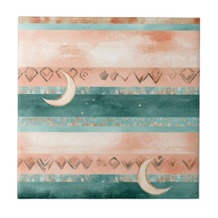 Rustic Celestial Stripe Moon Sun Earthy (8) Tile