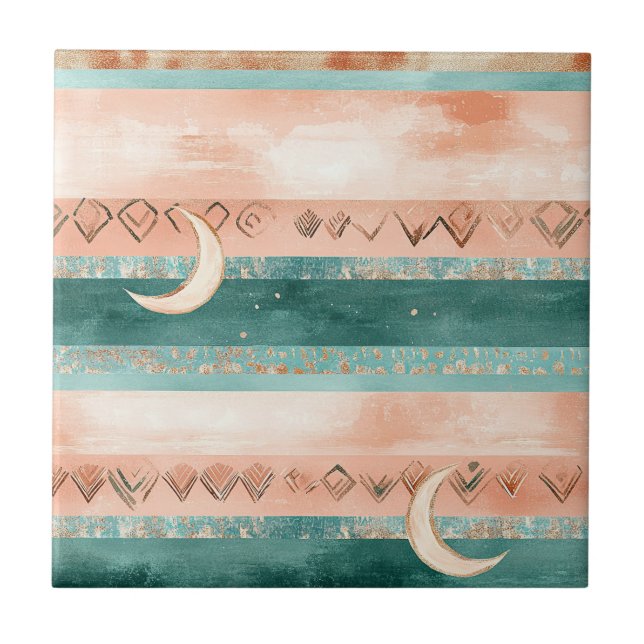 Rustic Celestial Stripe Moon Sun Earthy (8) Tile (Front)