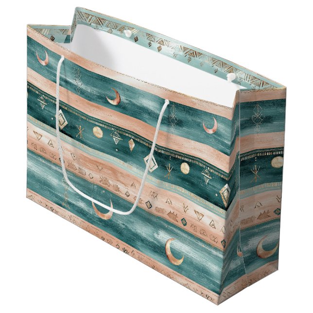 Rustic Celestial Stripe Moon Sun Earthy (9) Large Gift Bag (Front Angled)
