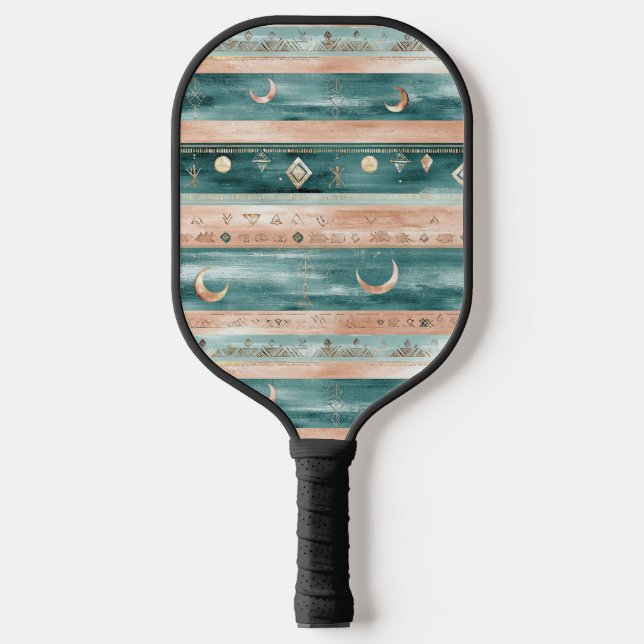 Rustic Celestial Stripe Moon Sun Earthy (9) Pickleball Paddle (Front)