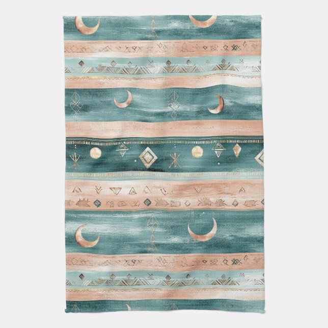 Rustic Celestial Stripe Moon Sun Earthy (9) Tea Towel (Vertical)
