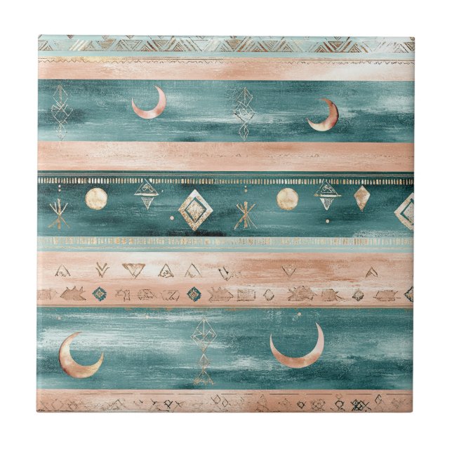 Rustic Celestial Stripe Moon Sun Earthy (9) Tile (Front)