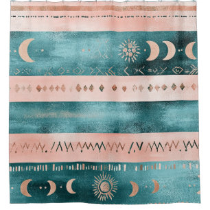 Rustic Celestial Stripe Moon Sun Earthy Shower Curtain