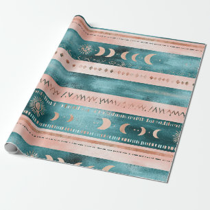 Rustic Celestial Stripe Moon Sun Earthy Wrapping Paper
