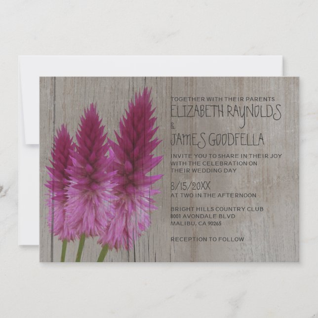 Rustic Celosia Wedding Invitations (Front)