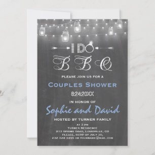 Rustic Chalk Mason Jars String Lights I DO BBQ Invitation