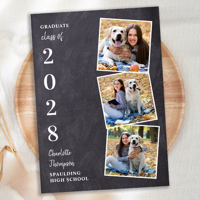 Rustic Chalkboard 3 Photo Graduation Announcement (Creator Uploaded)