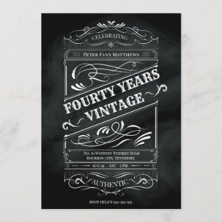 Rustic Chalkboard 40th Birthday Man Vintage Invitation