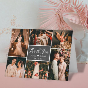 Rustic Chalkboard 6 Photo Collage Wedding Thank Yo You Card