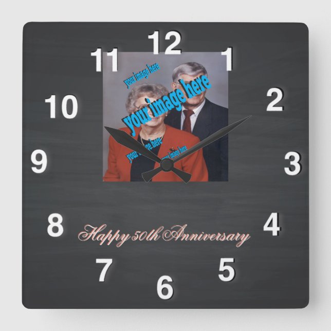 Rustic Chalkboard Anniversary Square Wall Clock (Front)