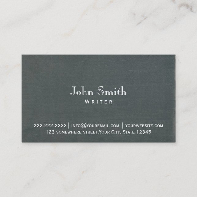 Rustic Chalkboard Background Writer Business Card (Front)