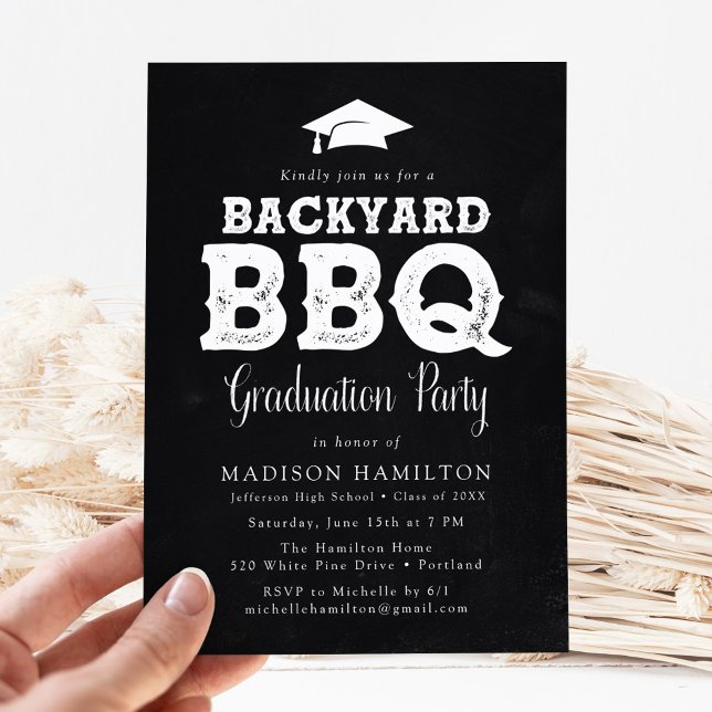 Rustic Chalkboard Backyard BBQ Graduation Party Invitation (Creator Uploaded)