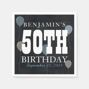 Rustic Chalkboard Blue Balloon Modern Birthday Napkin