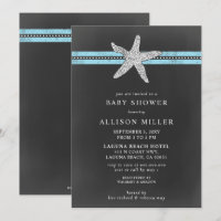 Rustic Chalkboard Blue Starfish Beach Baby Shower