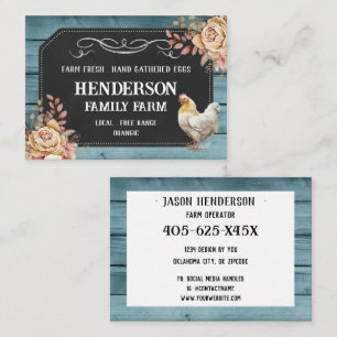 Rustic Chalkboard Blue Wood Chicken Farm Business Card