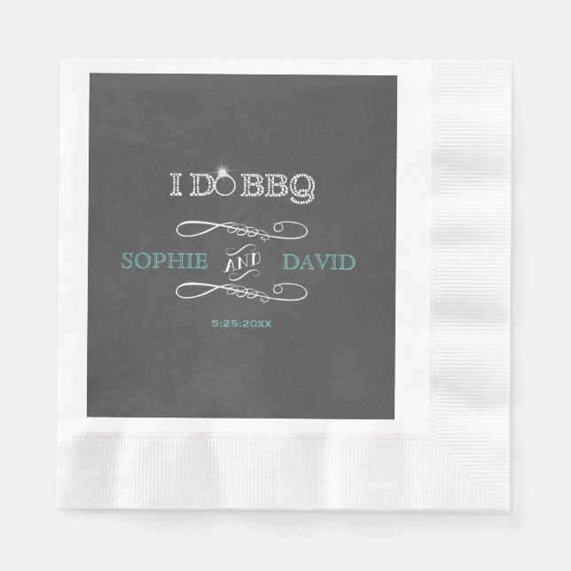 Rustic Chalkboard Burlap I DO BBQ Engagement Party Napkin (Front)