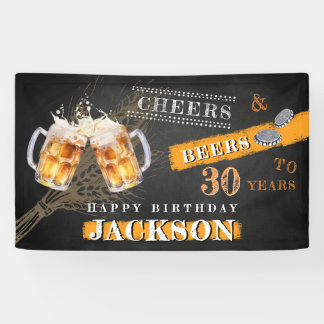Rustic Chalkboard Cheers & Beers ANY AGE Birthday Banner