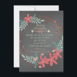 Rustic Chalkboard Christian Christmas Card<br><div class="desc">Rustic pink and teal blue rustic wreath Christian chalkboard Christmas card. This country Christian Christmas flat chalkboard Christmas card is easily customised with your details.</div>
