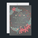 Rustic Chalkboard Christian Christmas Card<br><div class="desc">Rustic pink and teal blue rustic wreath Christian chalkboard Christmas card. This country Christian Christmas flat chalkboard Christmas card is easily customised with your details.</div>