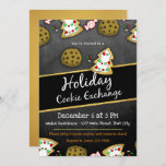 Rustic Chalkboard Cookie Exchange Invitation<br><div class="desc">Fun and rustic chalkboard background design. Faux gold elements. Hand drawn and coloured cookie artwork by Valarie Wade. Make an impression by sending this sweet holiday cookie exchange party invitation.</div>